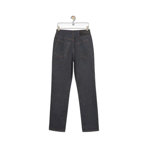 Straight leg jeans in raw denim