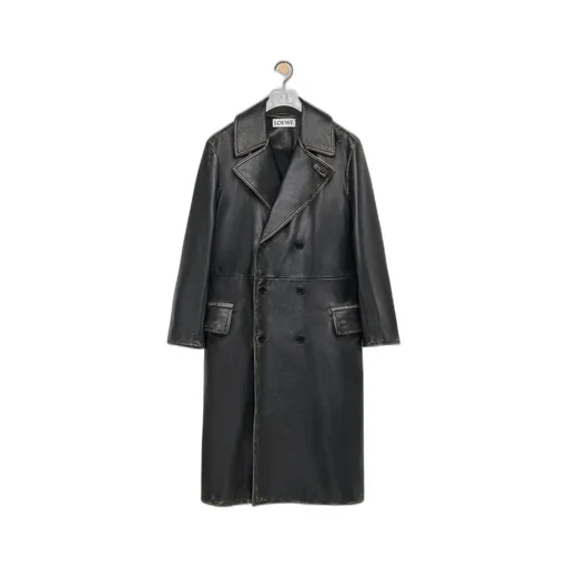 Double breasted coat in nappa calfskin
