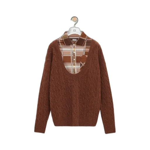 Trompe l'oeil sweater in camel and silk