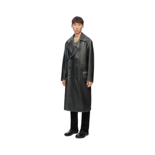 Double breasted coat in nappa calfskin