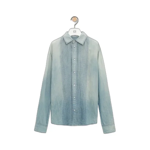 Pleated shirt in cotton and linen