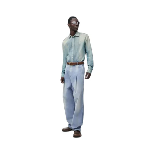 Pleated shirt in cotton and linen