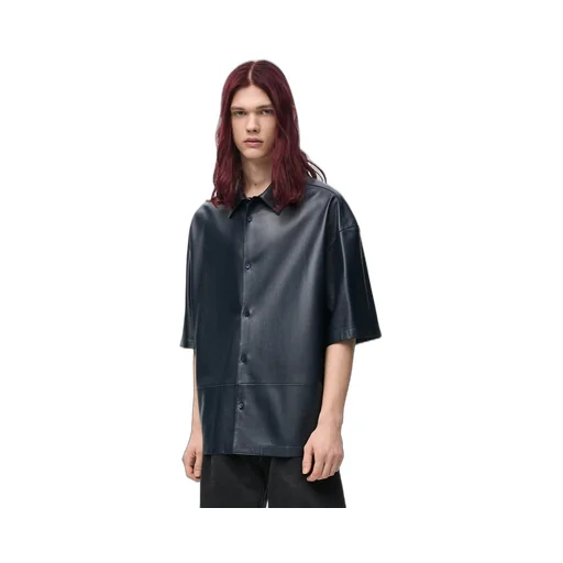 Short sleeve shirt in nappa lambskin