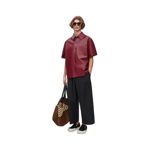 Short sleeve shirt in nappa lambskin