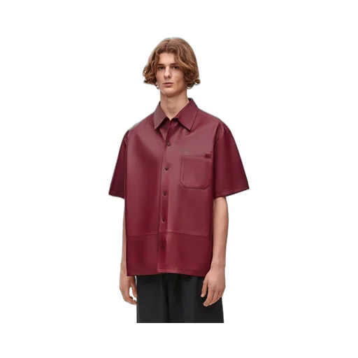 Short sleeve shirt in nappa lambskin
