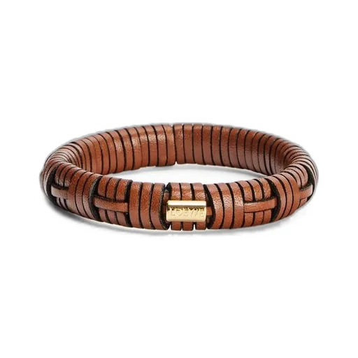 Woven bangle in brass and classic calfskin