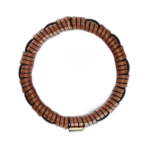 Woven bangle in brass and classic calfskin