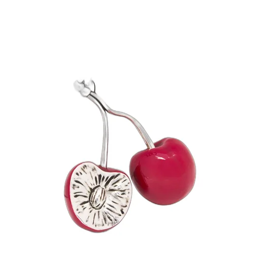 Cherry pendant necklace in sterling silver and enamel