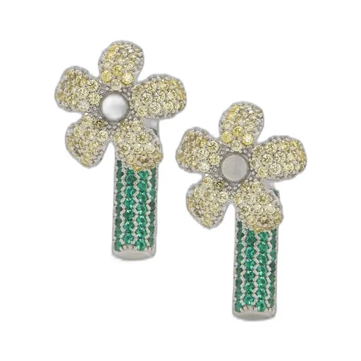 Flor earrings in sterling silver and crystals