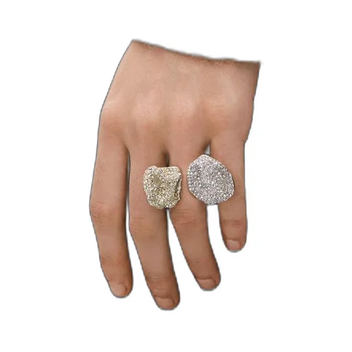 Glitter Fragment double ring in sterling silver and crystals