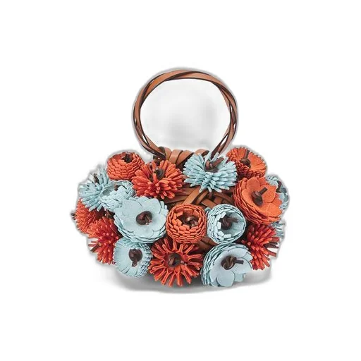Woven nest vase in calfskin and bamboo