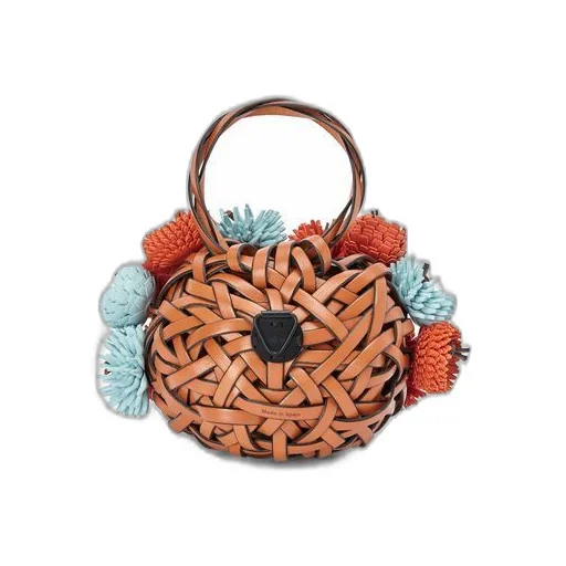 Woven nest vase in calfskin and bamboo