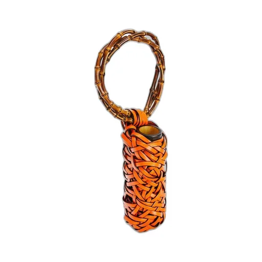 Woven nest vase in calfskin and bamboo