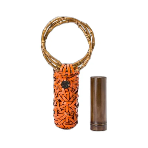 Woven nest vase in calfskin and bamboo
