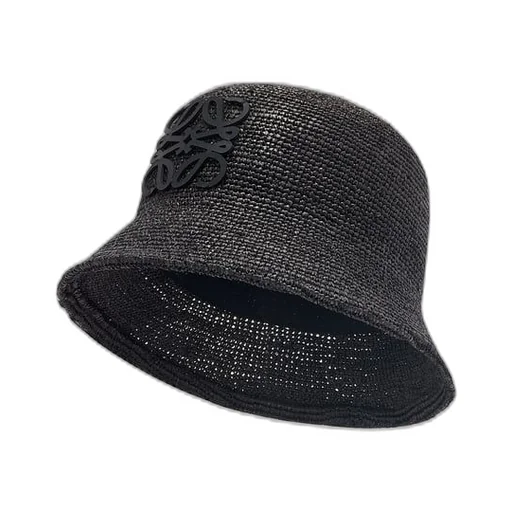 Bucket hat in raffia and calfskin