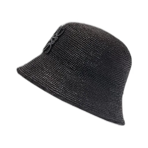 Bucket hat in raffia and calfskin