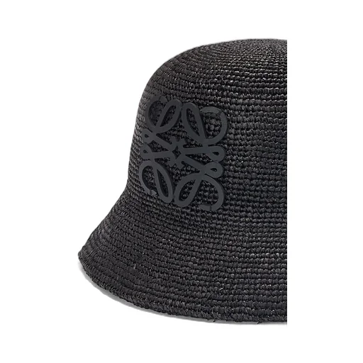 Bucket hat in raffia and calfskin