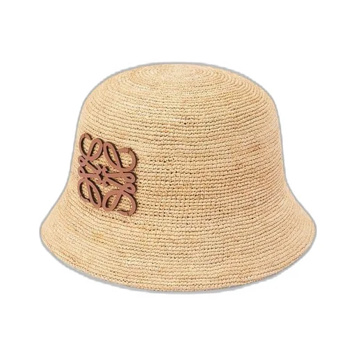 Bucket hat in raffia and calfskin