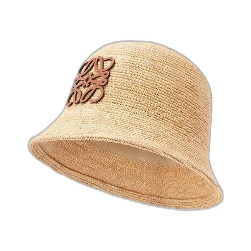 Bucket hat in raffia and calfskin