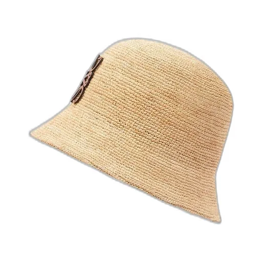 Bucket hat in raffia and calfskin