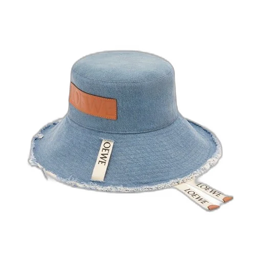 Frayed fisherman hat in denim and calfskin