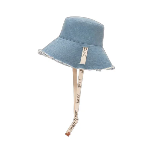 Frayed fisherman hat in denim and calfskin