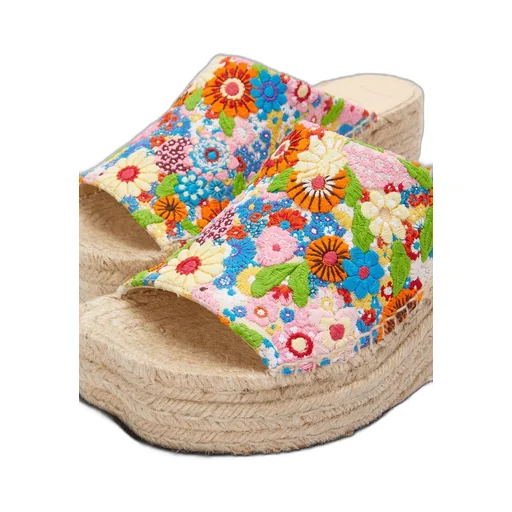 Petal espadrille slide in embroidered canvas