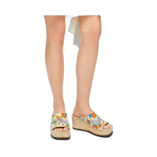 Petal espadrille slide in embroidered canvas