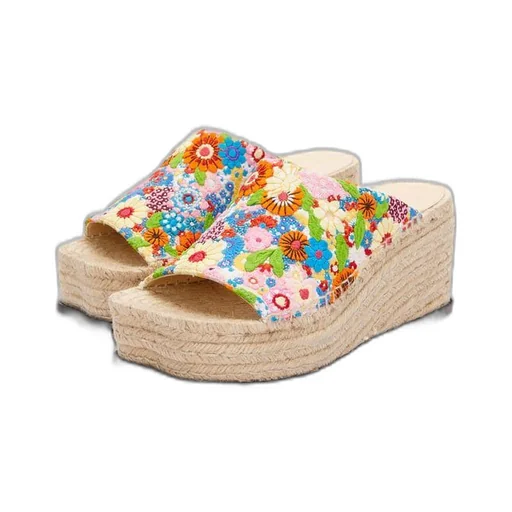 Petal espadrille slide in embroidered canvas