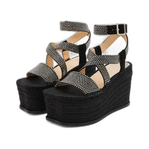 Petal espadrille platform in suede calfskin and rhinestones
