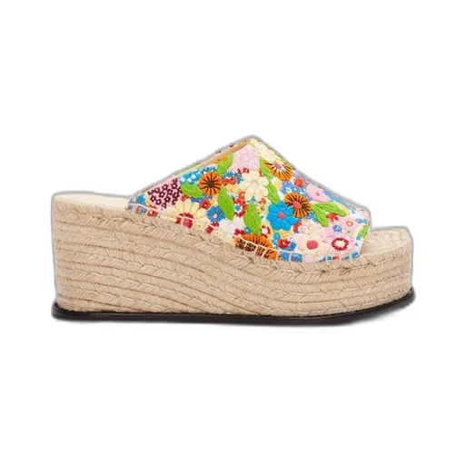 Petal espadrille slide in embroidered canvas