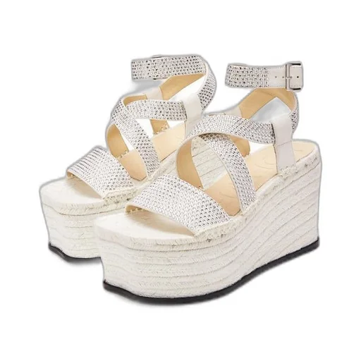 Petal espadrille platform in suede calfskin and rhinestones