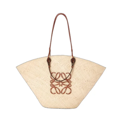 Large Anagram Basket bag in iraca palm and calfskin
