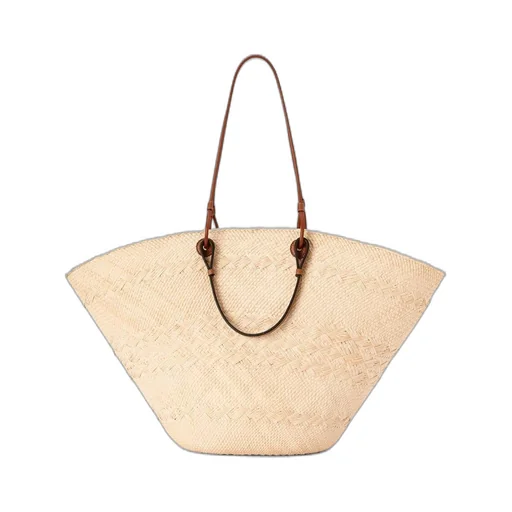 Large Anagram Basket bag in iraca palm and calfskin