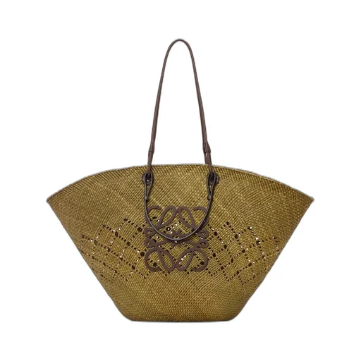 Large Anagram Basket bag in iraca palm and calfskin