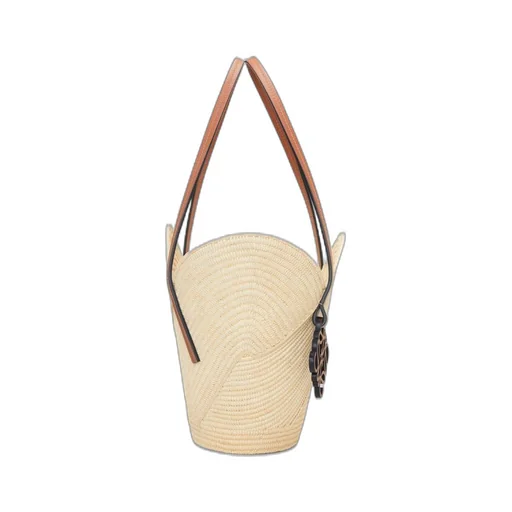 Petal basket bag in raffia and calfskin
