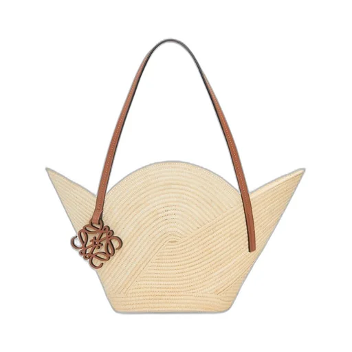 Petal basket bag in raffia and calfskin