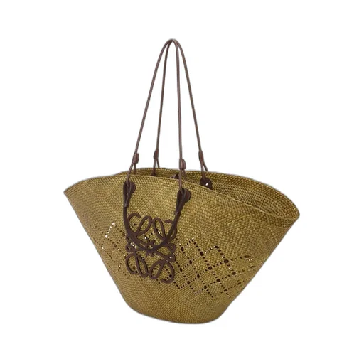 Large Anagram Basket bag in iraca palm and calfskin