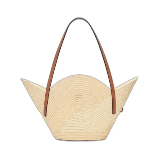Petal basket bag in raffia and calfskin