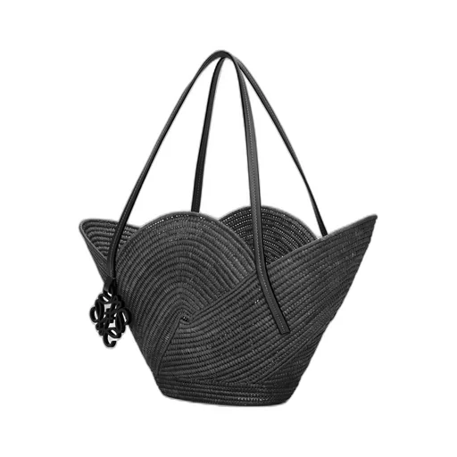 Petal basket bag in raffia and calfskin