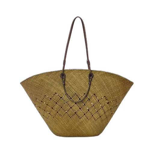Large Anagram Basket bag in iraca palm and calfskin
