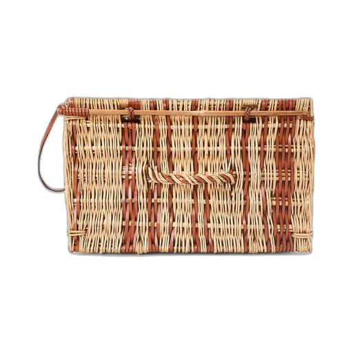 Chest basket in wicker and leather