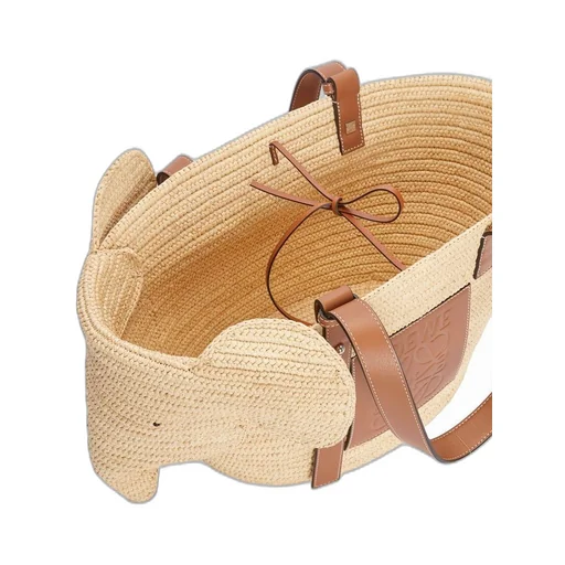 Elephant basket bag in raffia and calfskin