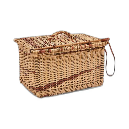 Chest basket in wicker and leather