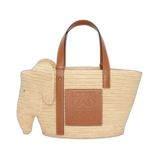 Elephant basket bag in raffia and calfskin