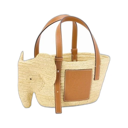 Small Elephant Basket bag in raffia and calfskin