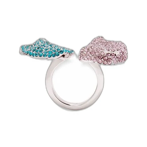 Glitter Fragment double ring in sterling silver and crystals