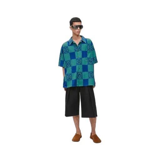 Short sleeve shirt in terry cotton jacquard