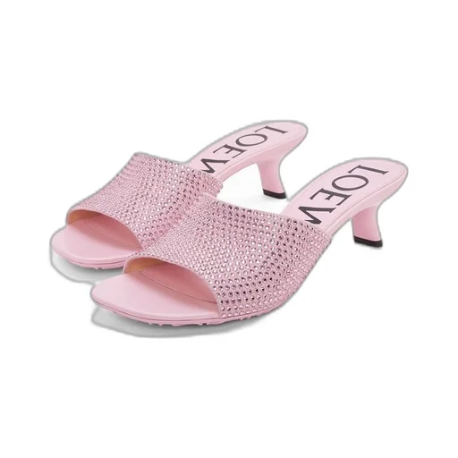Petal kitten heel slide in suede and allover rhinestones
