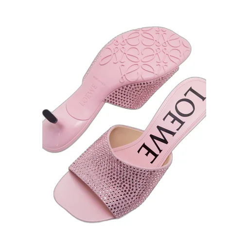 Petal kitten heel slide in suede and allover rhinestones